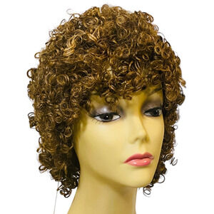100% Human Hair Spiral Curl Wig Brown Frost Ombre Women Size Large NWT - A857W